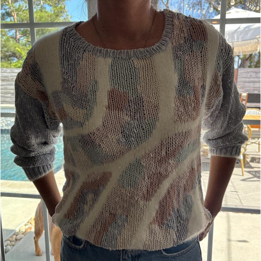 Vintage Lauren Hansen Handknit Vintage 80s Blue Sweater Size S